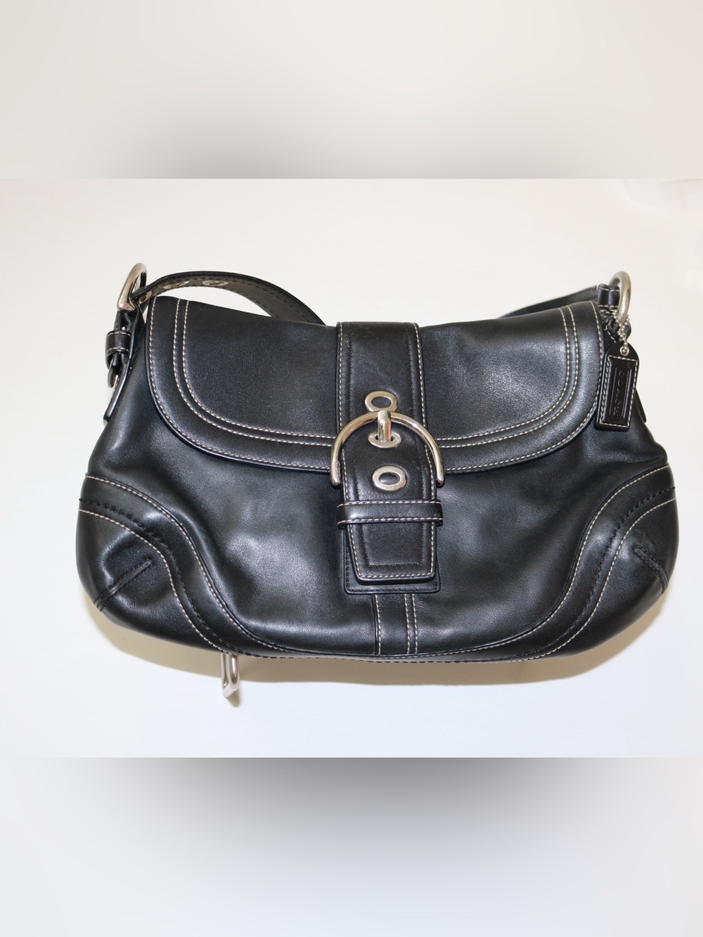 Couch Black Leather Saddle Shoulder Bag with Silver Buckle